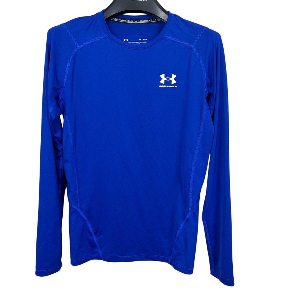 Under Armour Heat Gear Shirt Blue Long Sleeve Compression Crew Neck Men's Size L